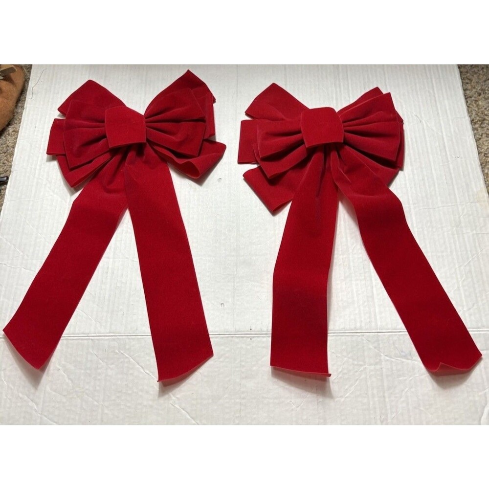 2 Large Red Velvet Christmas Bows 16” Wreath Door Tree Holiday Decor